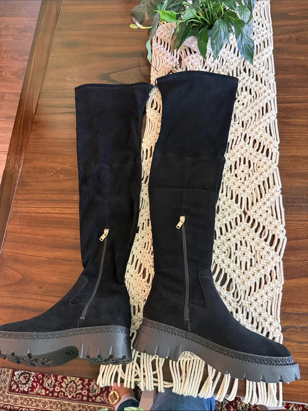 Coach Black Suede Over-the-Knee Lug Sole Boots